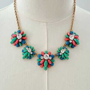 NWT: Bold Statement Necklace 💚💙❤️ Multi-Color Floral Clusters with Rhinestones